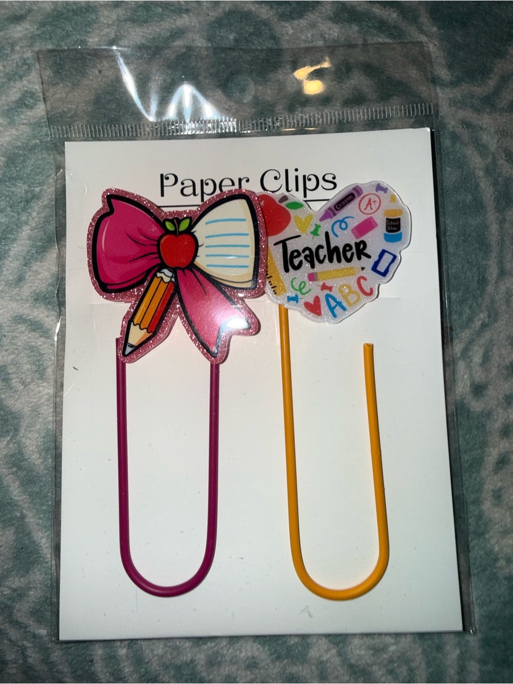 Teacher-Themed Paper Clip Set - Pink & Yellow